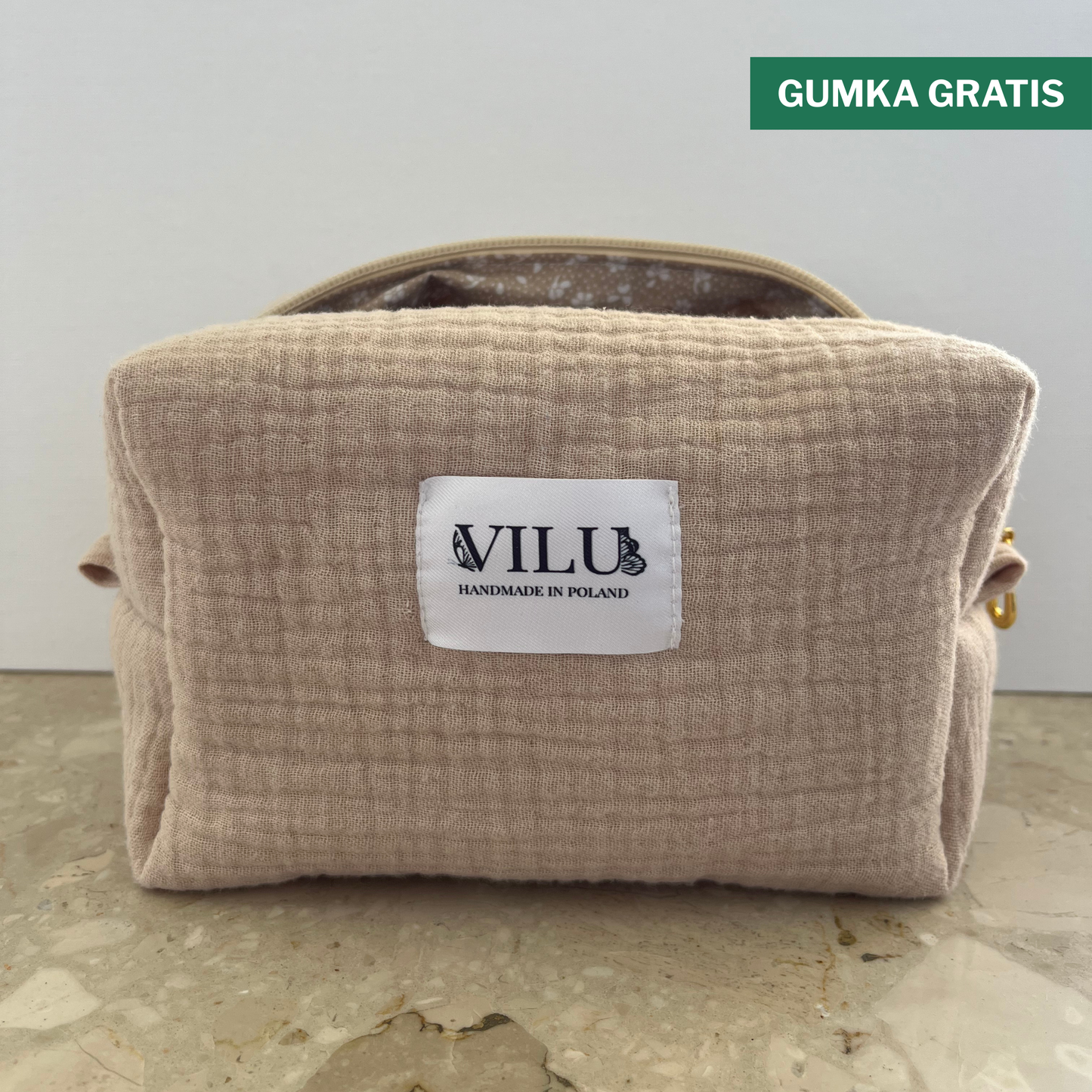 Kosmetyczka Beżowa Polana + GUMKA GRATIS